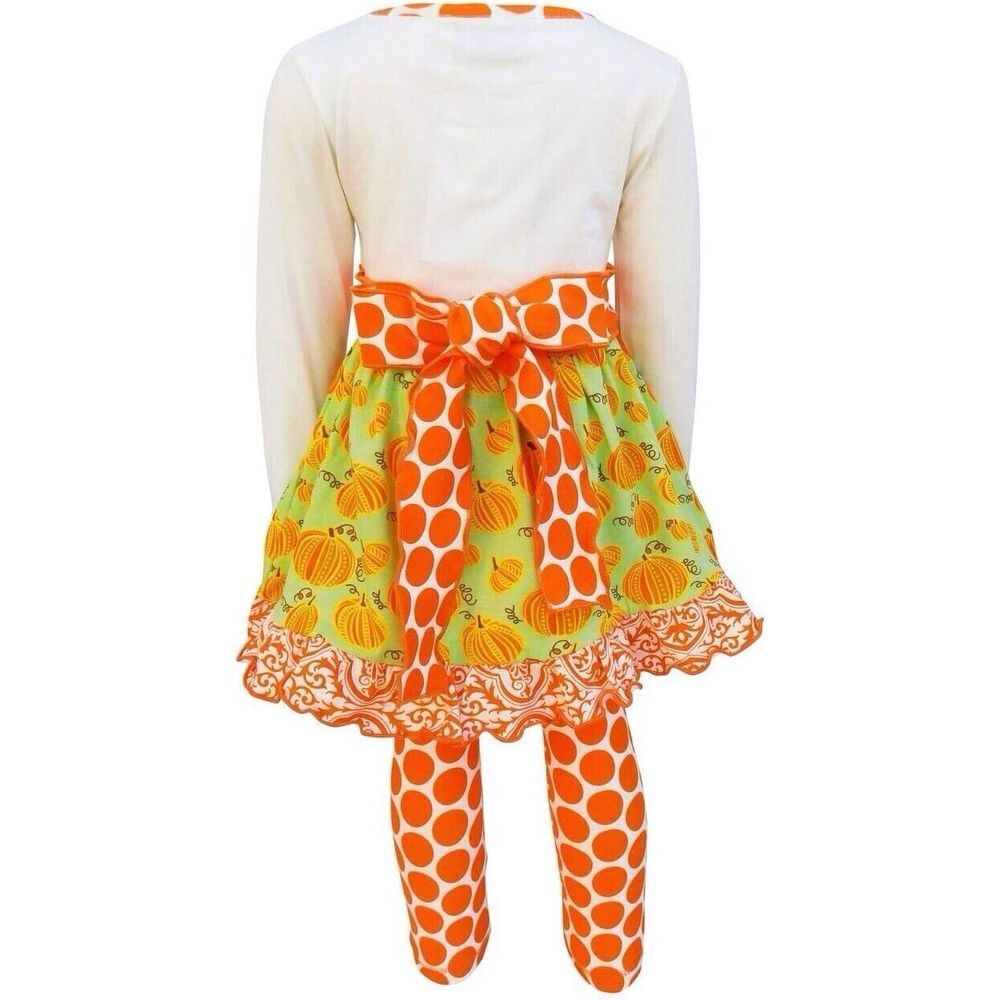 Ann Loren BNWT Girl's Thanksgiving Outfit‎ Pumpkin & Polka Dot Dress Size 13-14 - Picture 3 of 6